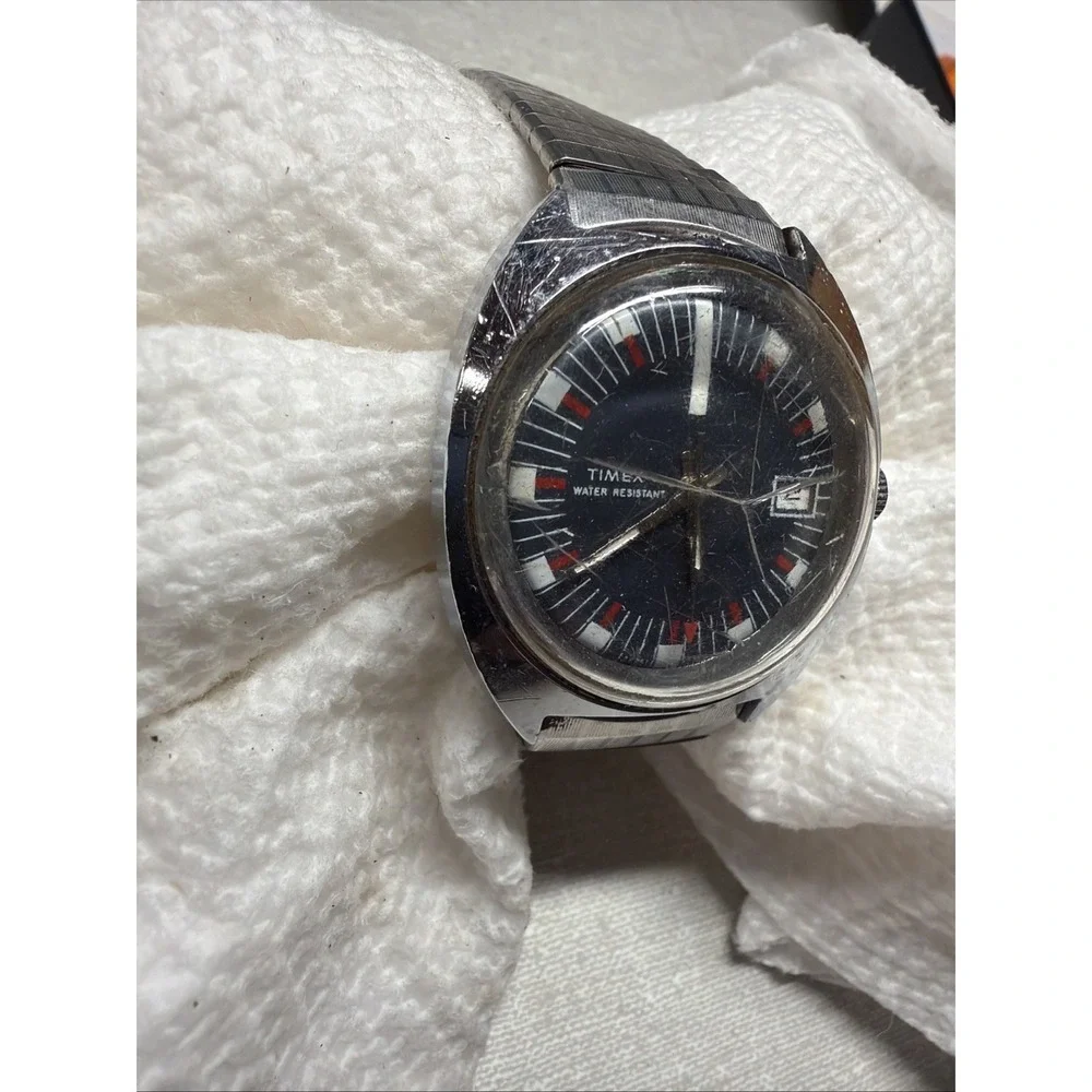 Vintage 1971 TIMEX MARLIN Blue Navy 26751 2571 Mechanical Wind 34mm PARTS ONLY